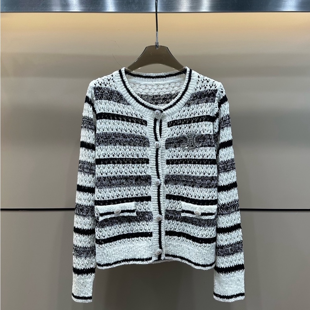 Celine Black and White Striped Cardigan